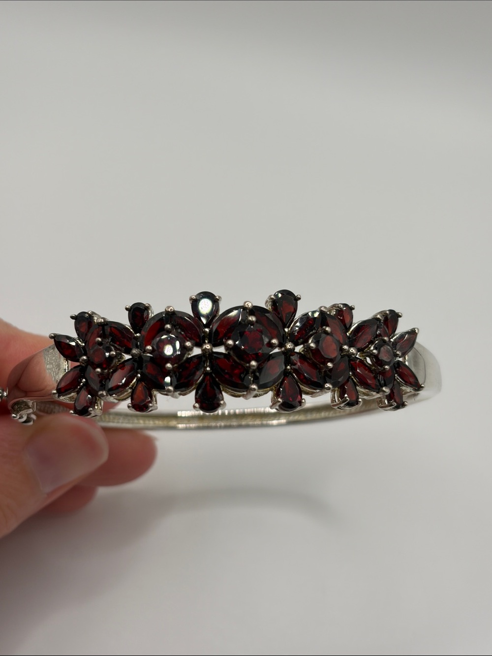 Sterling Silver 925 Garnet Floral Bracelet